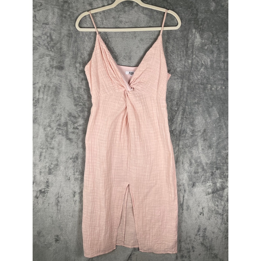 BB Dakota Steve Madden Midi Dress Womens 10 Pink Good Twist Front Cotton Gauze